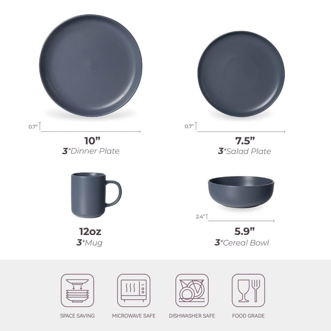 12-Piece Stoneware Dinnerware Sets With Mugs Microwave Dishwasher Safe Non-Toxic Dinner Plates Bowls Set Stackable Matte Glaze Kitchenware For 3