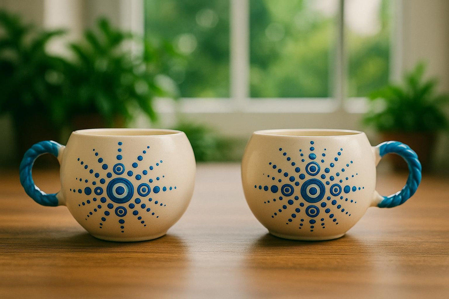 Handmade ceramic mugs showcasing fine craftsmanship and unique design, perfect for elegant home decor.