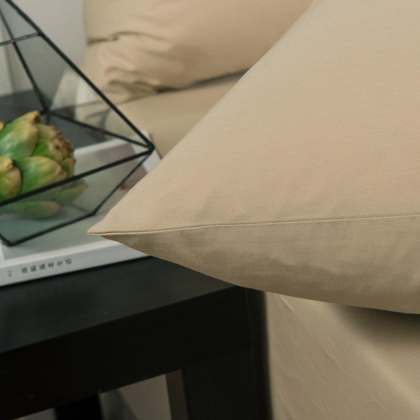 DaDa Bedding Luxury Soft 100% Cotton Beige Fitted Bed Sheet + Pillowcases