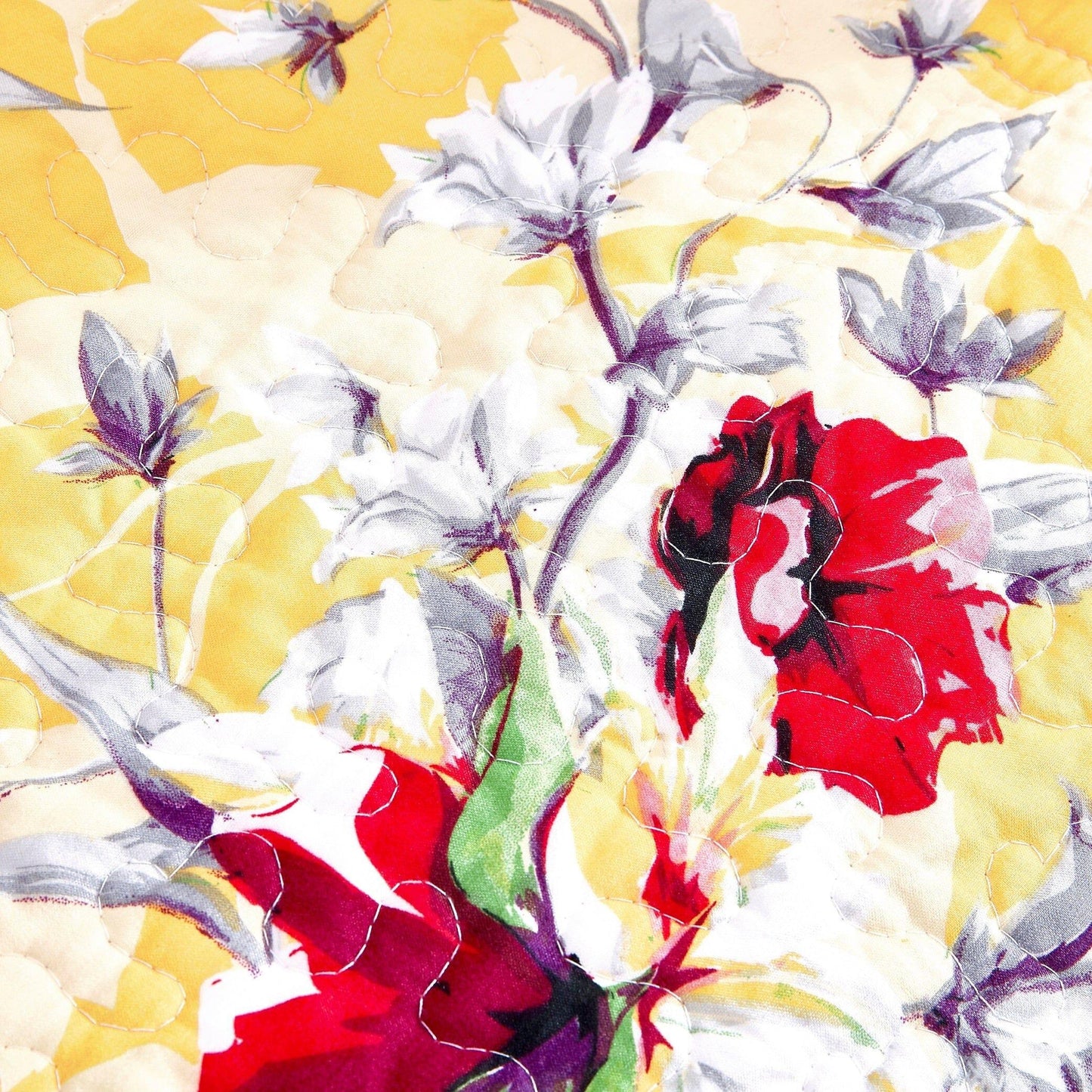 DaDa Bedding Yellow Floral Quilted Throw Blanket - Scalloped Edges with Hourglass Stitching