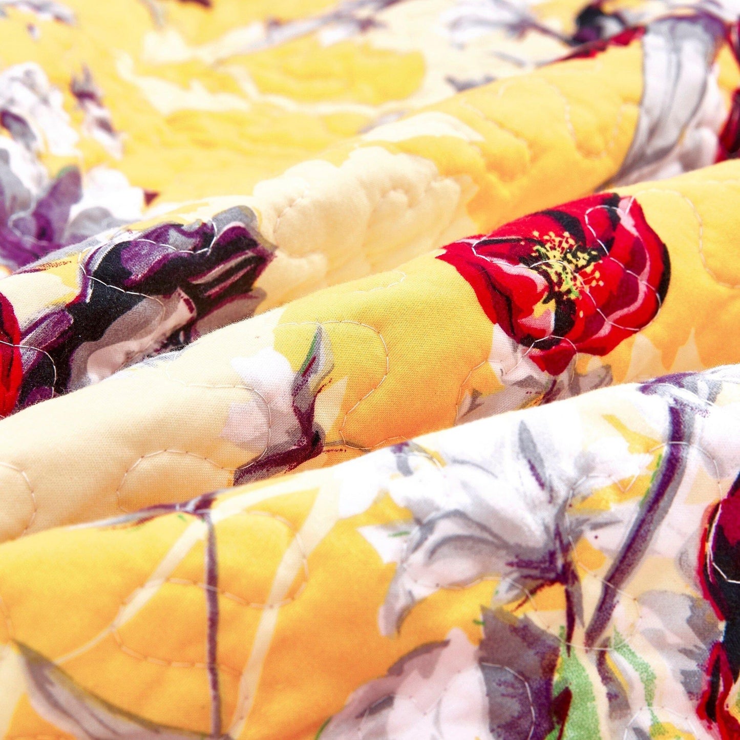 DaDa Bedding Yellow Floral Quilted Throw Blanket - Scalloped Edges with Hourglass Stitching