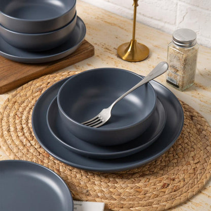 12-Piece Stoneware Dinnerware Sets With Mugs  Microwave  Dishwasher Safe  Non-Toxic Dinner Plates Bowls Set Stackable Matte Glaze Kitchenware For 3