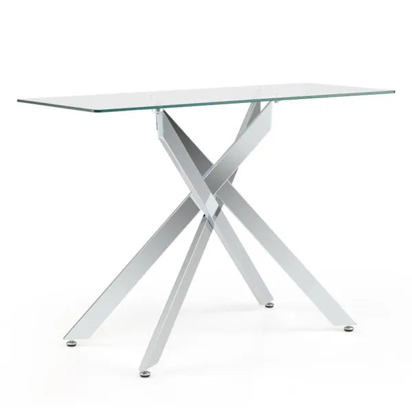 45 Inch Tempered Glass Entryway Table, Silver Chrome Metal Console Table With Adjustable Feet For Home Decor.
