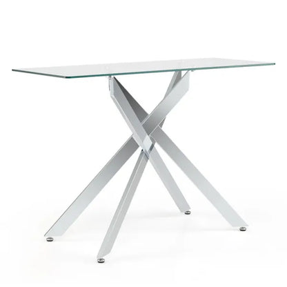 45 Inch Tempered Glass Entryway Table, Silver Chrome Metal Console Table With Adjustable Feet For Home Decor.