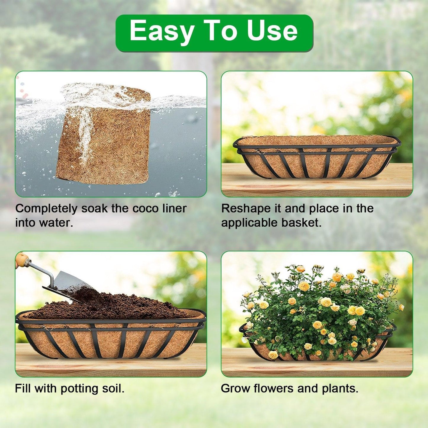 3Pcs Trough Coco Liners For Planters Coconut Coir Planter For Window Box Hanging Trough Basket Half Moon Planter Liner Replacement For Garden Fence Flower Vegetable