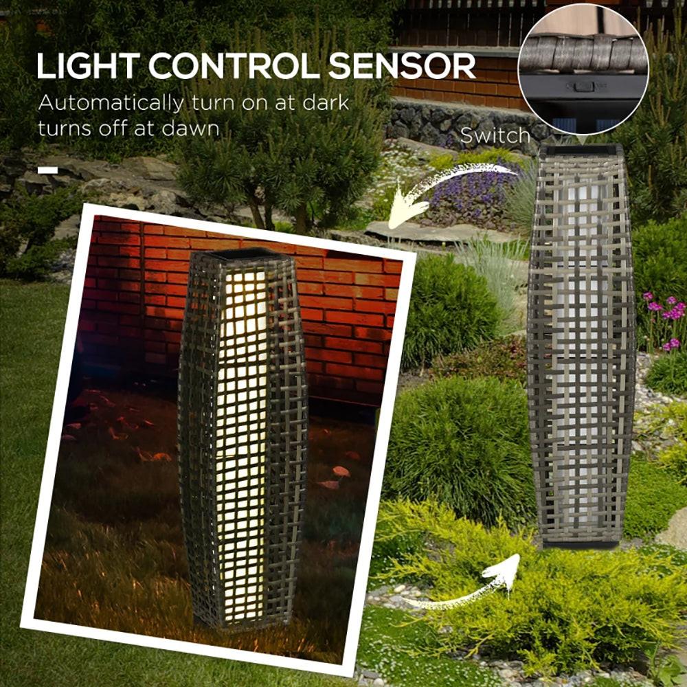 Solar Floor Lamp, Outdoor Garden Lantern Pathway Light & Decorative Driveway Lighting with Auto OnOff LED Lights for Porch, Yard, Lawn, Courtyard, Deck, Gray