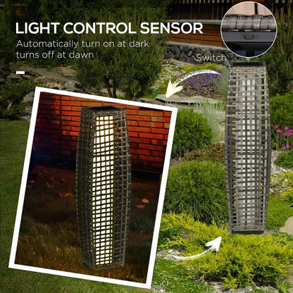 Solar Floor Lamp, Outdoor Garden Lantern Pathway Light & Decorative Driveway Lighting with Auto OnOff LED Lights for Porch, Yard, Lawn, Courtyard, Deck, Gray