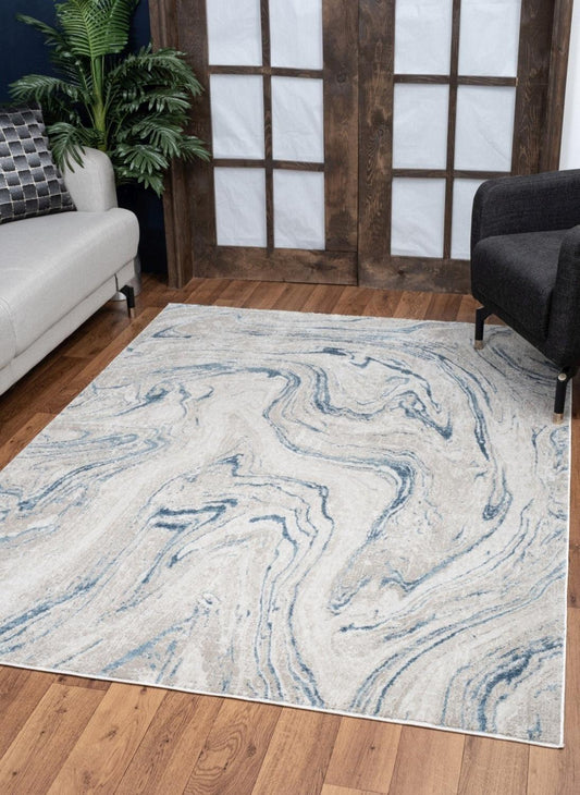 Elegant Blue & Ivory Swirl 5 Ft. 3 In. X 7 Ft. 3 In. Area Rug