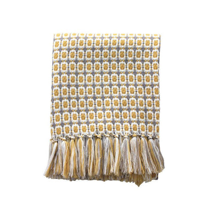 Pastoral Style Yellow Knitted Houndstooth Wool Blanket