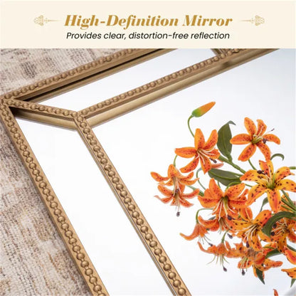 36"x24" Gold Beaded Metal Frame Decorative Wall Mirror, High-Definition Distortion-Free Mirror