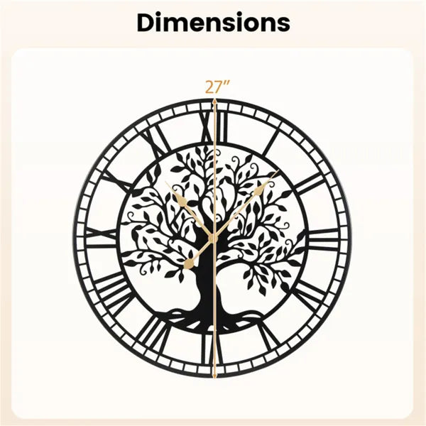 Black Tree Of Life Decorative Wall Clock, 27' Non-Ticking Quartz Movement Easy To Read