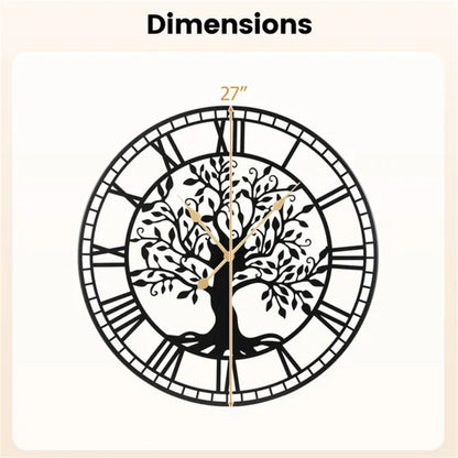 Black Tree Of Life Decorative Wall Clock, 27' Non-Ticking Quartz Movement Easy To Read