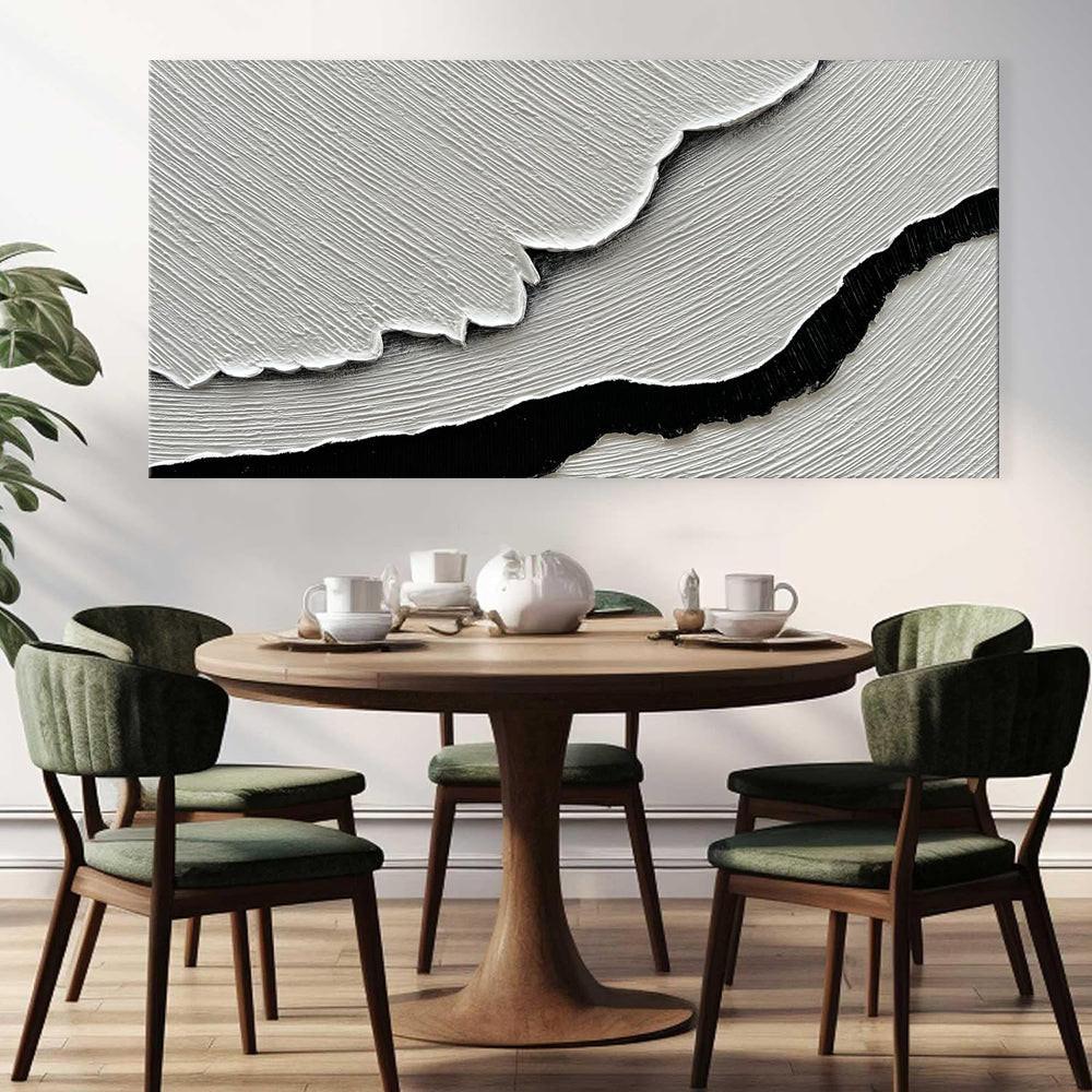 Black White Sea Waves Abstract Paintings Hand-painted Wall Art Horizontal Oil Painting Textured Art Home Living Room Bedroom Decor.