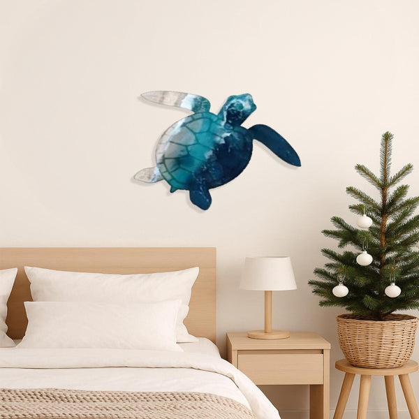 Handcrafted Iron Sea Turtle Wall Sculpture Coastal Ocean Theme Art for Living Room/Bedroom