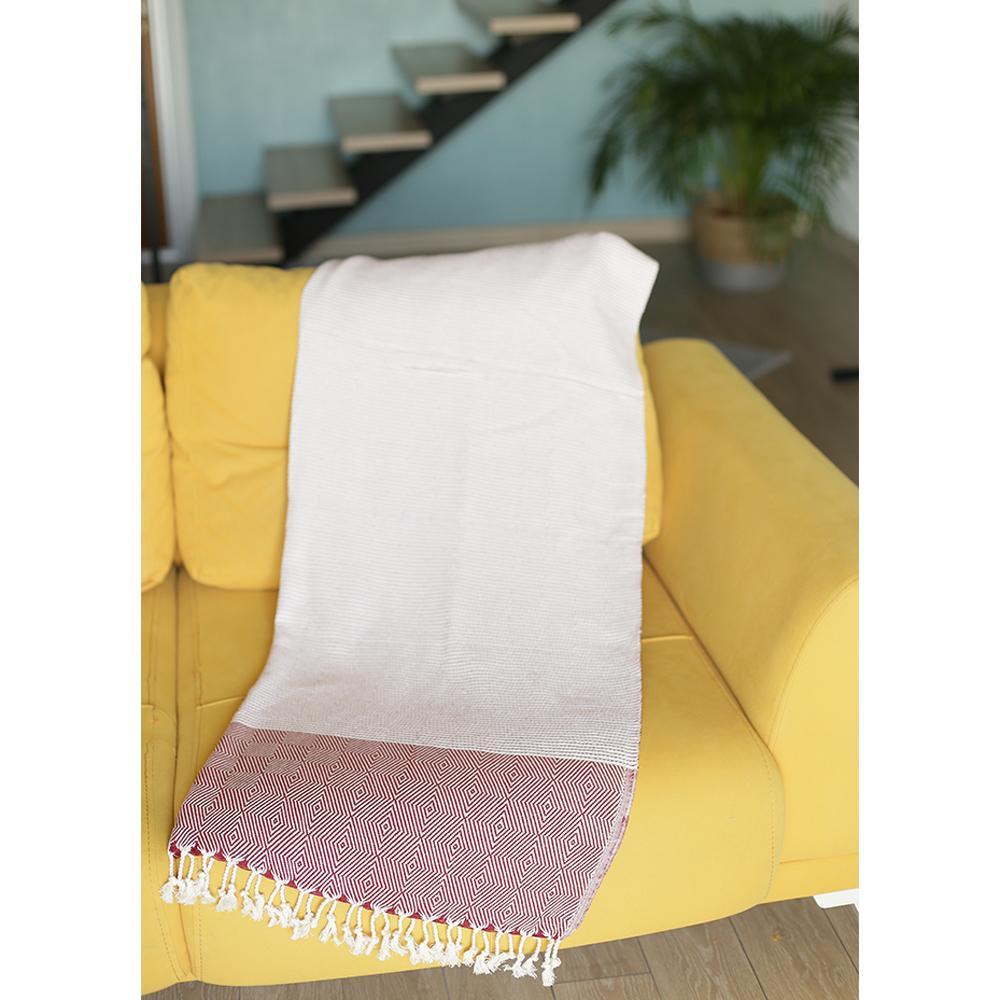 Red + White Turkish Cotton Handwoven Throw Blanket