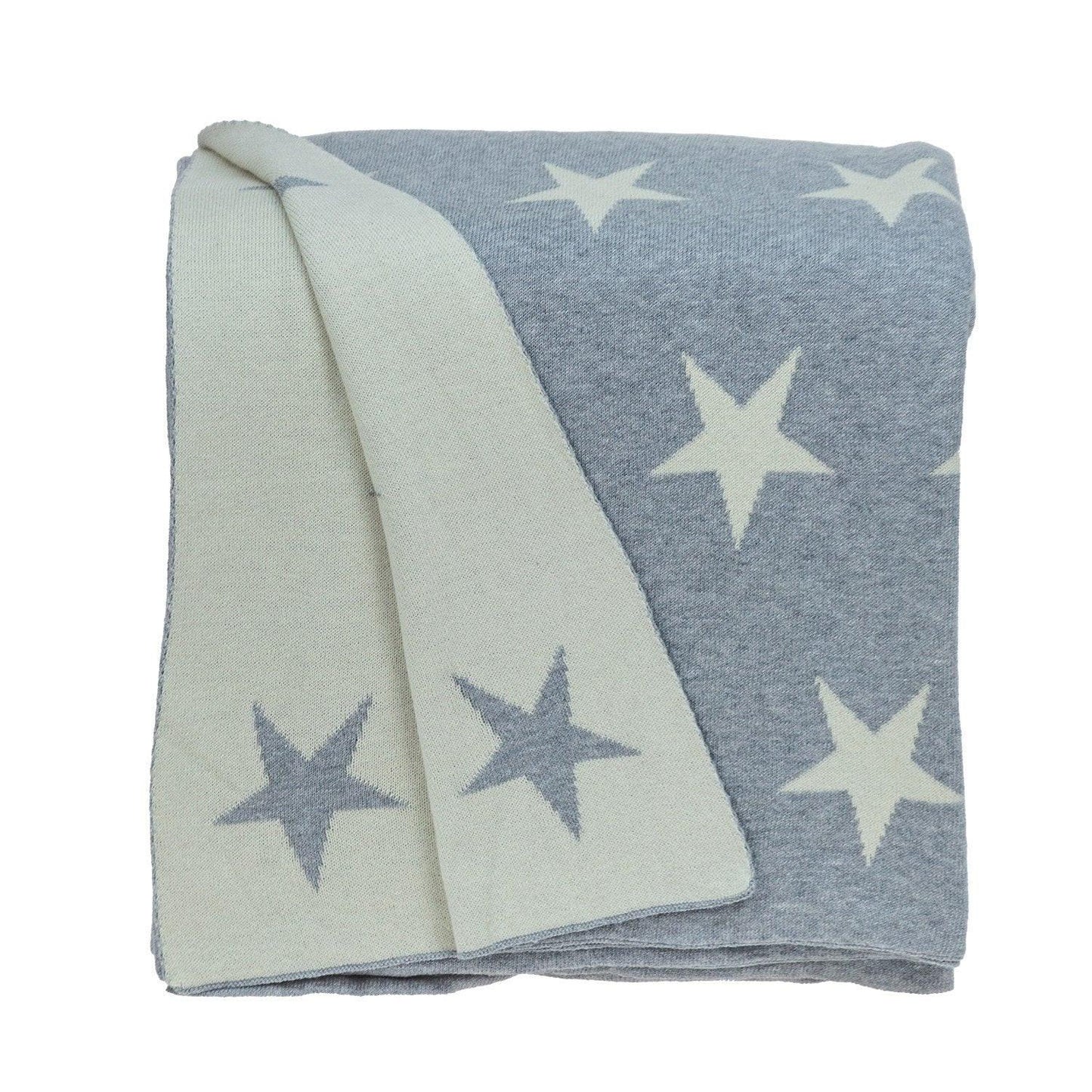 Gray and White Stars Knitted Throw Blanket - 52x70''