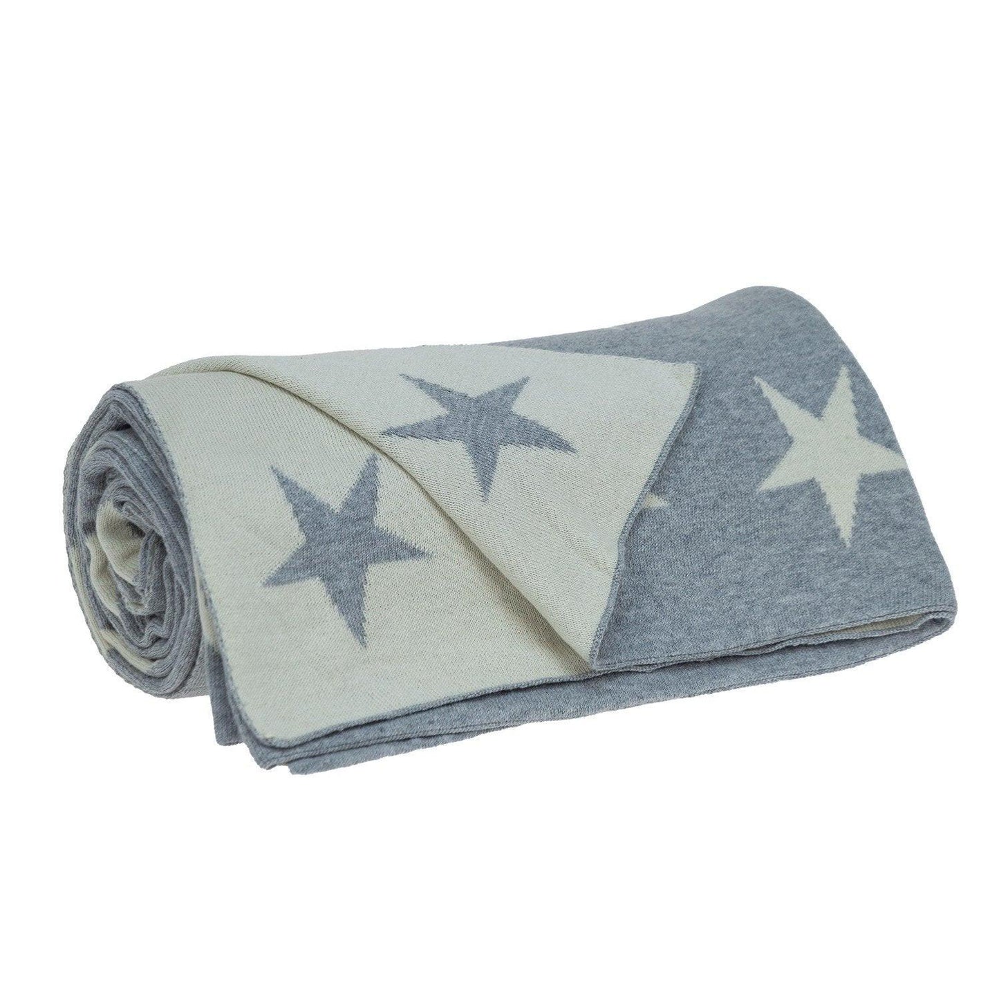 Gray and White Stars Knitted Throw Blanket - 52x70''