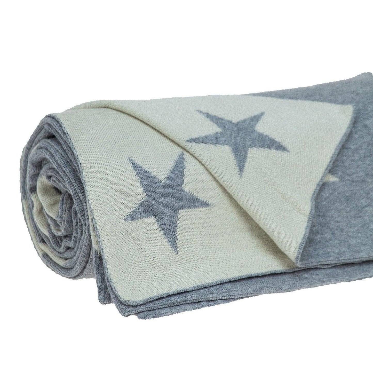 Gray and White Stars Knitted Throw Blanket - 52x70''