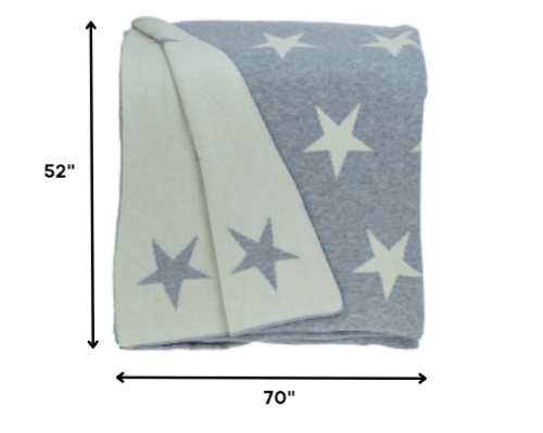 Gray and White Stars Knitted Throw Blanket - 52x70''