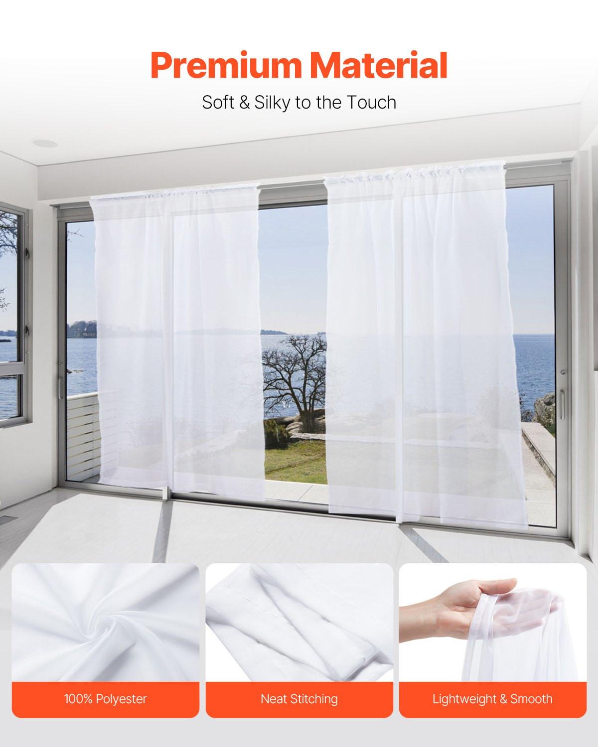 Sheer Curtains 52 W X 84 L Inches 2 Panels Window Drapes Rod Pocket Polyester.