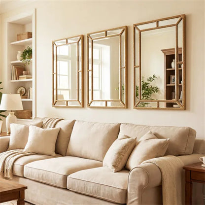 36"x24" Gold Beaded Metal Frame Decorative Wall Mirror, High-Definition Distortion-Free Mirror
