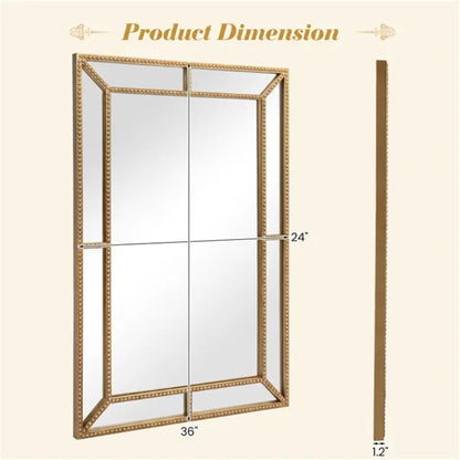 36"x24" Gold Beaded Metal Frame Decorative Wall Mirror, High-Definition Distortion-Free Mirror
