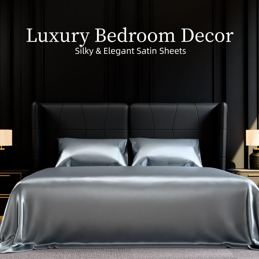 Satin Bed Sheets, Full Size Sheets Set, 4 Pcs Silky Bedding Set With 15 Inches Deep Pocket For Mattress Full, Grey