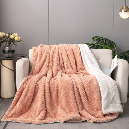DaDa Bedding Coral Peach + Rose Faux Fur Throw Blanket