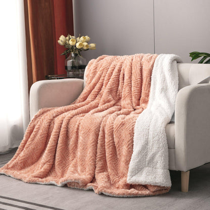 DaDa Bedding Coral Peach + Rose Faux Fur Throw Blanket