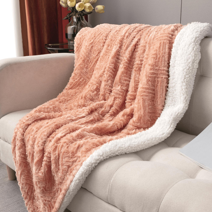 DaDa Bedding Coral Peach + Rose Faux Fur Throw Blanket