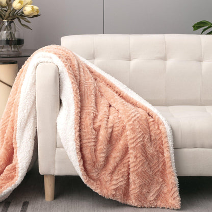DaDa Bedding Coral Peach + Rose Faux Fur Throw Blanket