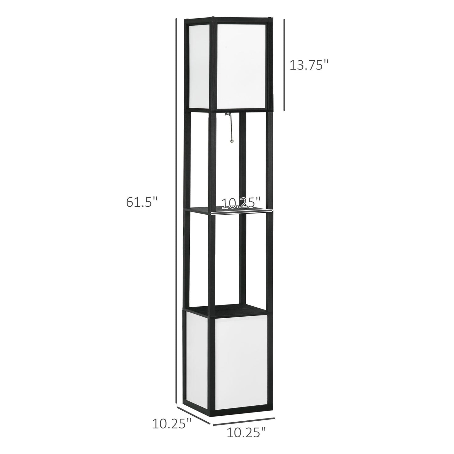 Modern Shelf Floor Lamp With Dual Ambient Light, Standing Lamp Living Room, Bedroom, 10.25"x10.25"x61.5", Black