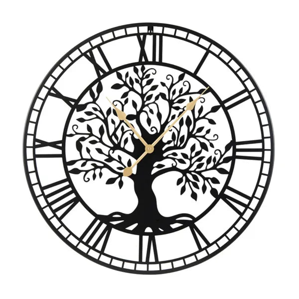 Black Tree Of Life Decorative Wall Clock, 27' Non-Ticking Quartz Movement Easy To Read