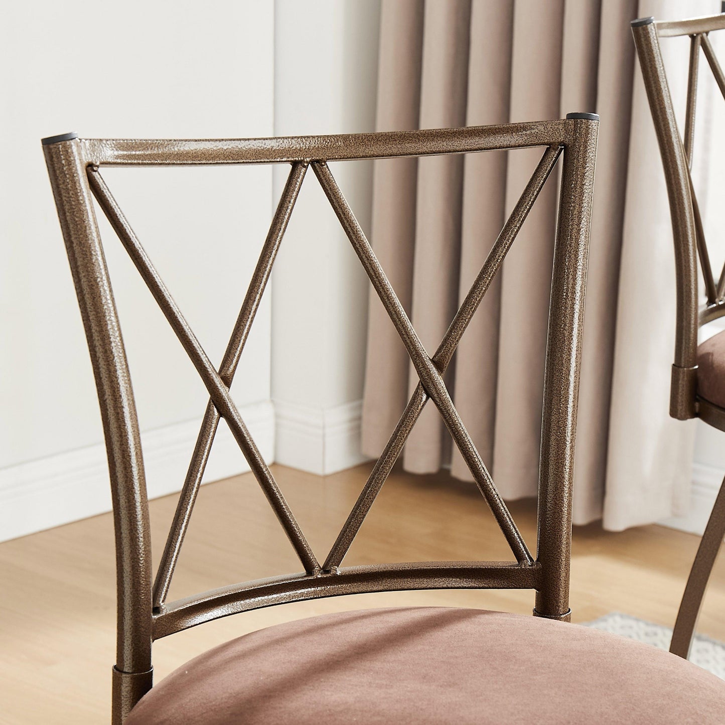 2 Piece Brown Fabric + Metal Bar Stools with Footrest