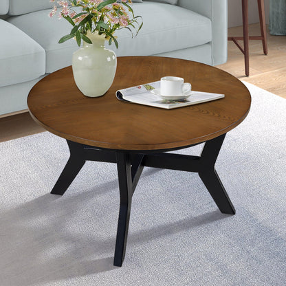 32inch Wood Round Coffee Table for Living Room, Mid Century Farmhouse