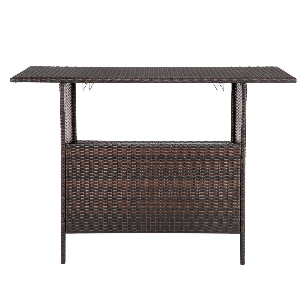 Including 2 Wine Glass Holders, Brown Gradient Woven Rattan Bar Table