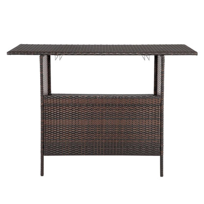 Including 2 Wine Glass Holders, Brown Gradient Woven Rattan Bar Table