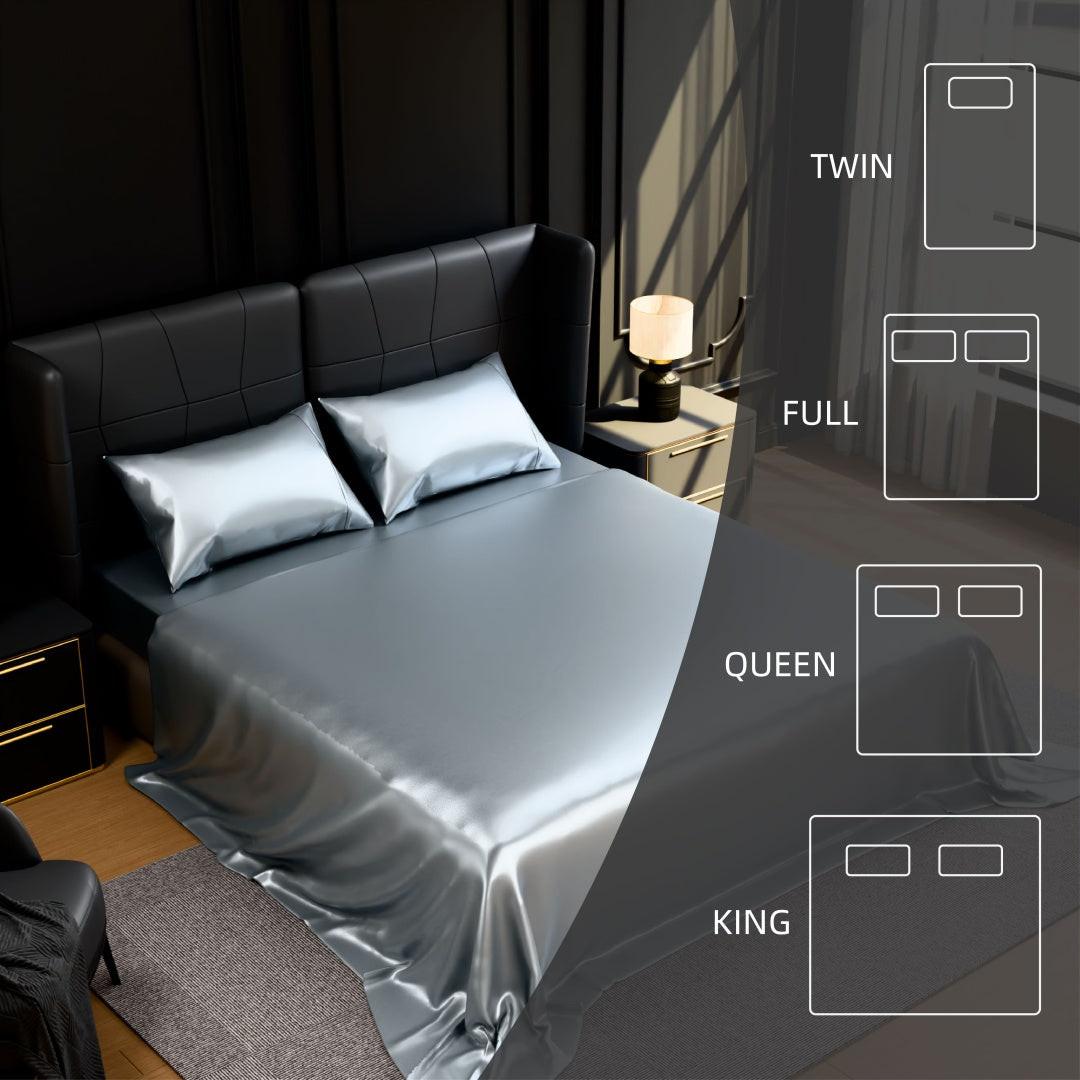 Satin Bed Sheets, Full Size Sheets Set, 4 Pcs Silky Bedding Set With 15 Inches Deep Pocket For Mattress Full, Grey