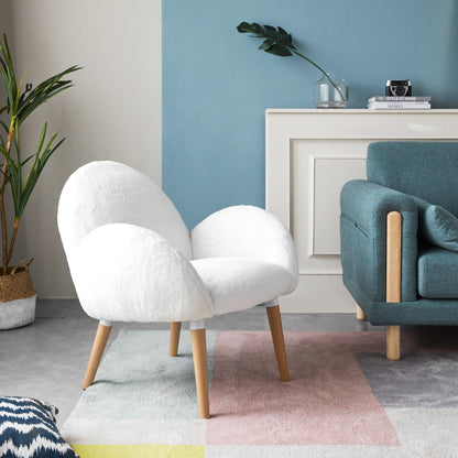 Cozy chair featuring Beech wood frame and soft faux lamb fabric upholstery, ideal for comfortable seating.