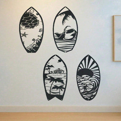 4 Piece Metal Surfboard Wall Art, Coastal Beach House Decor Modern Sculpture for Living Room Bedroom Kitchen - Gift.