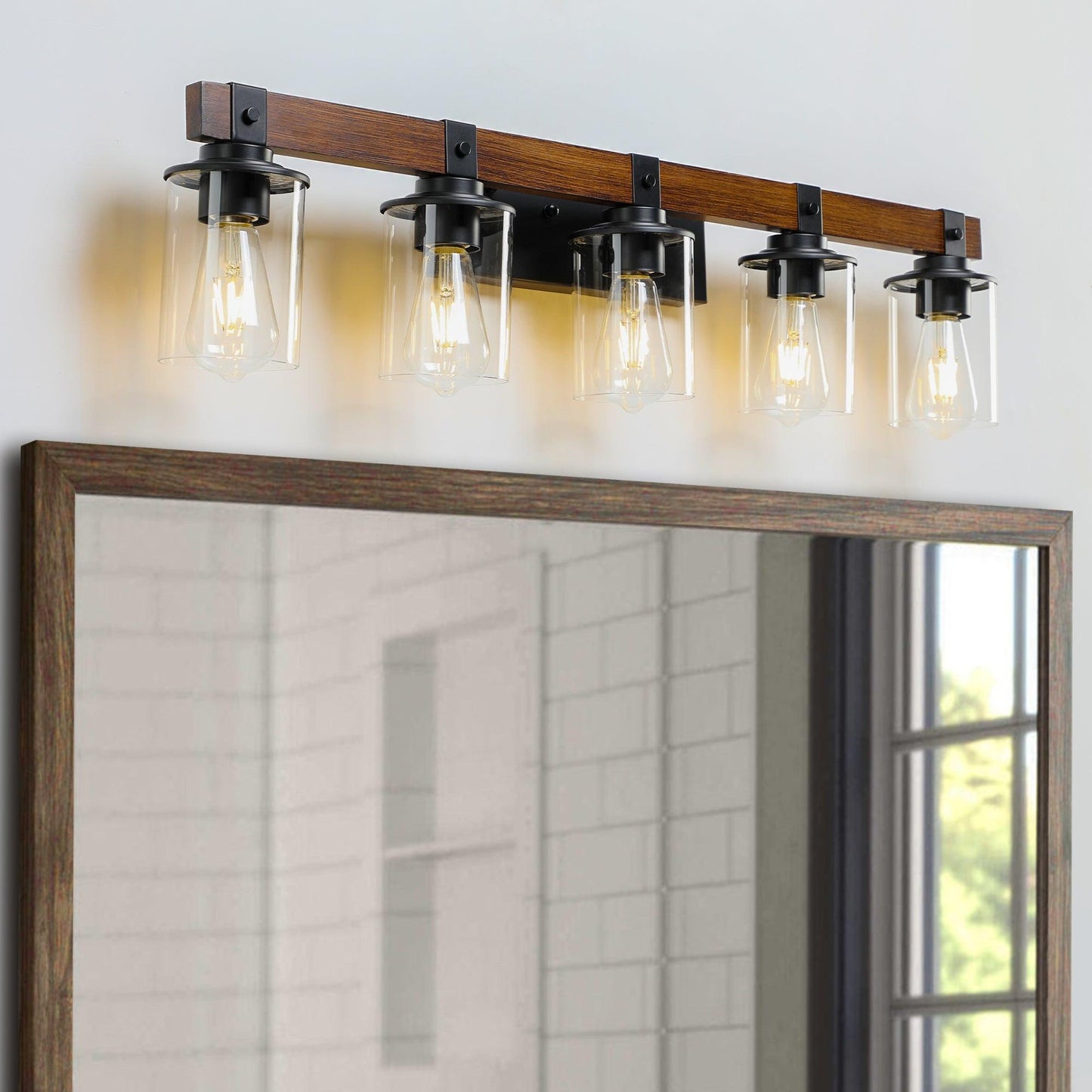Elegant rustic vanity light fixture designed to enhance bathroom ambiance with vintage charm and warm illumination.