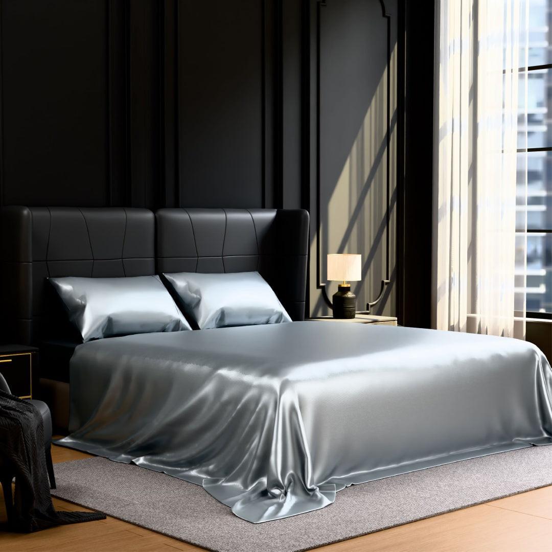 Satin Bed Sheets, Full Size Sheets Set, 4 Pcs Silky Bedding Set With 15 Inches Deep Pocket For Mattress Full, Grey