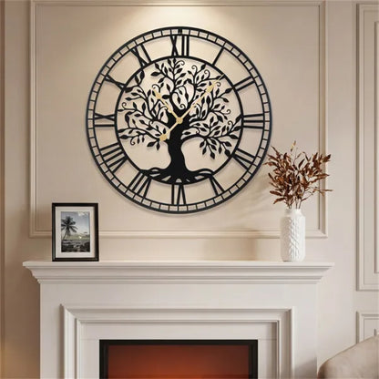 Black Tree Of Life Decorative Wall Clock, 27' Non-Ticking Quartz Movement Easy To Read