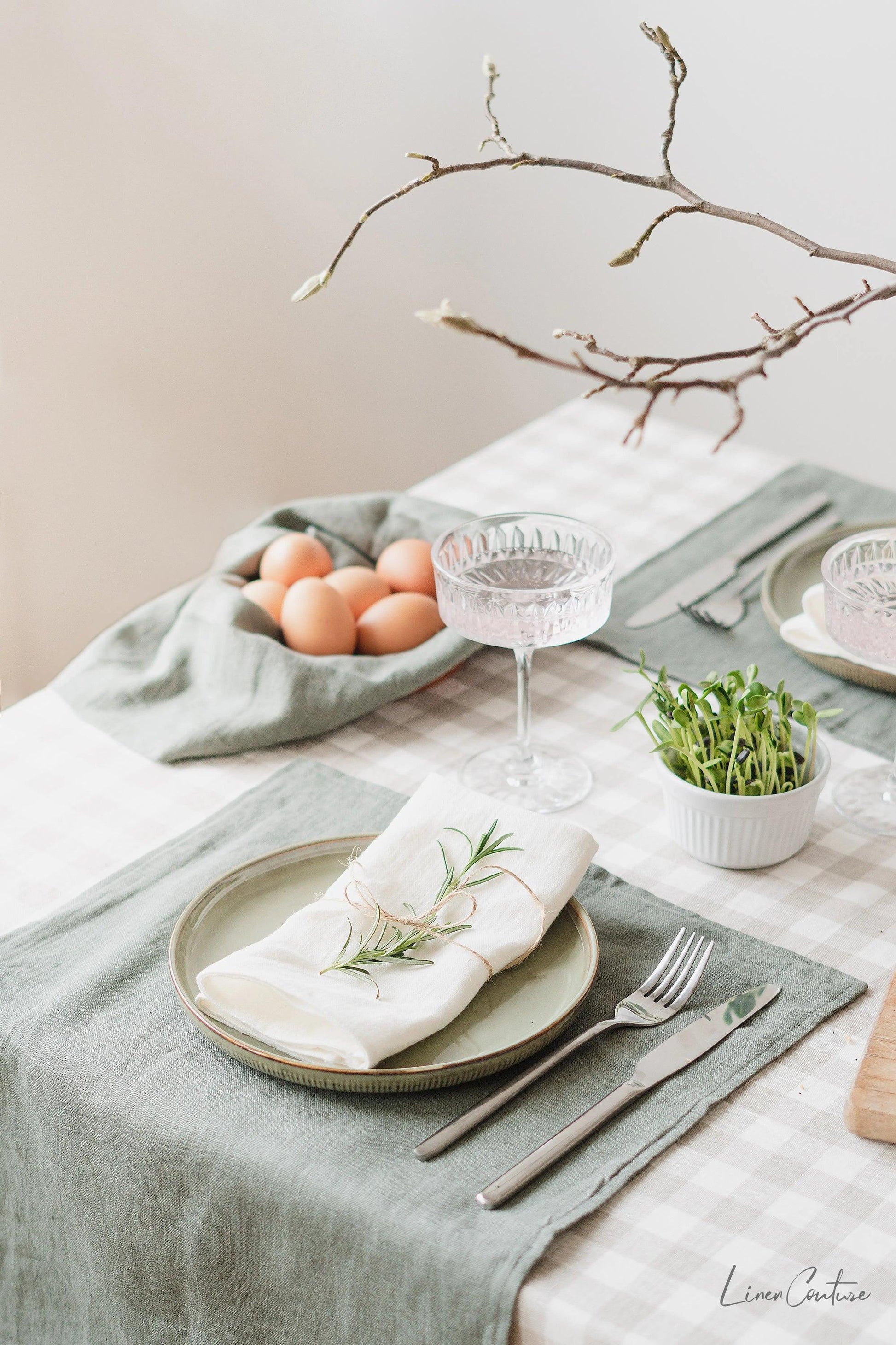 Elegant natural linen napkins arranged neatly on a dining table enhancing eco-friendly decor