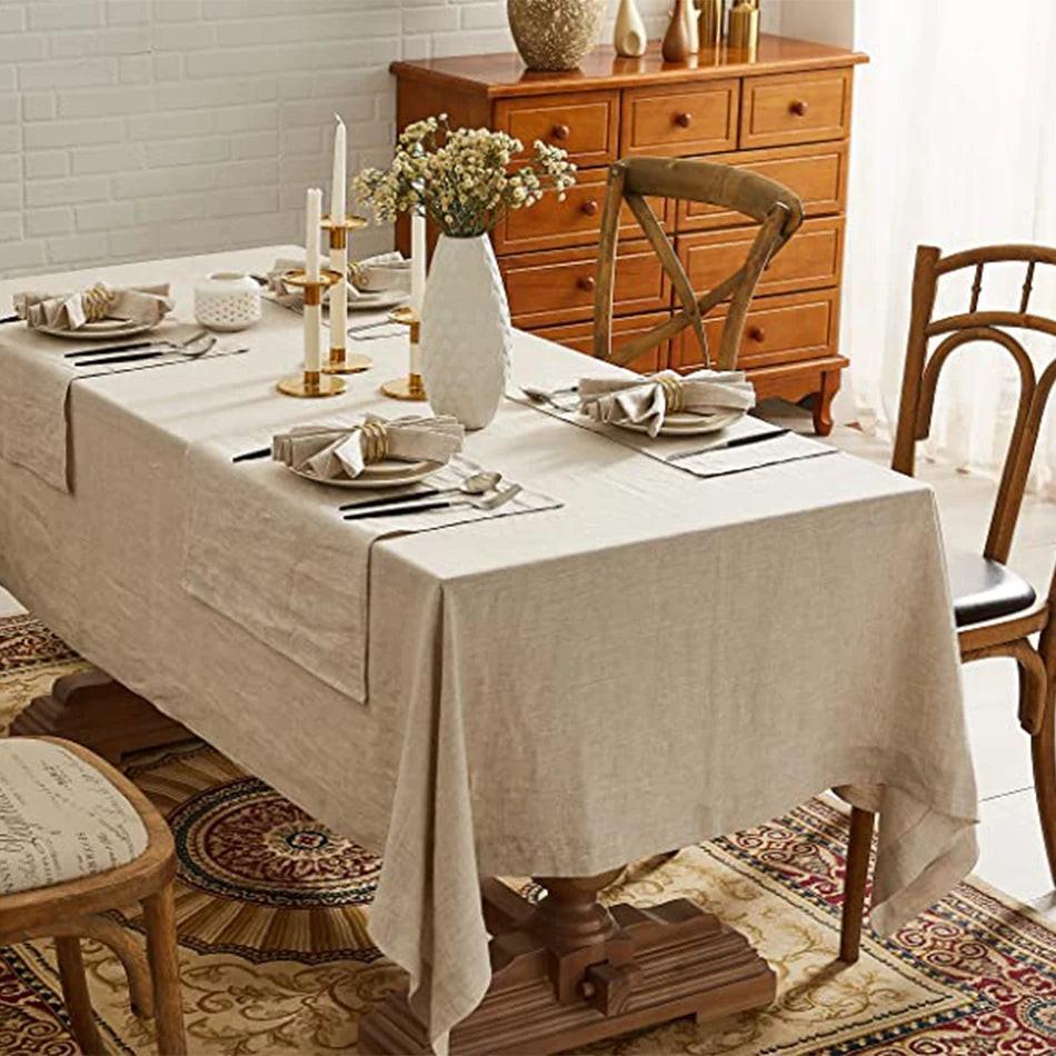 100% Pure Linen Handmade Solid Color Tablecloth