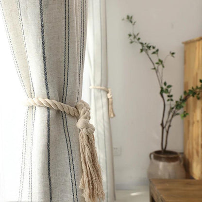 Linen Cotton Stripe Curtain for Living Room, Linen Bedroom Curtain Window Drapes