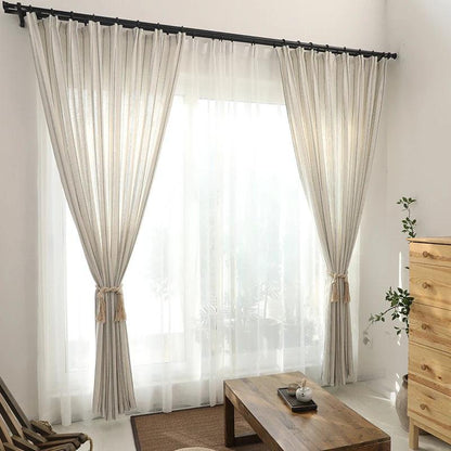 Linen Cotton Stripe Curtain for Living Room, Linen Bedroom Curtain Window Drapes