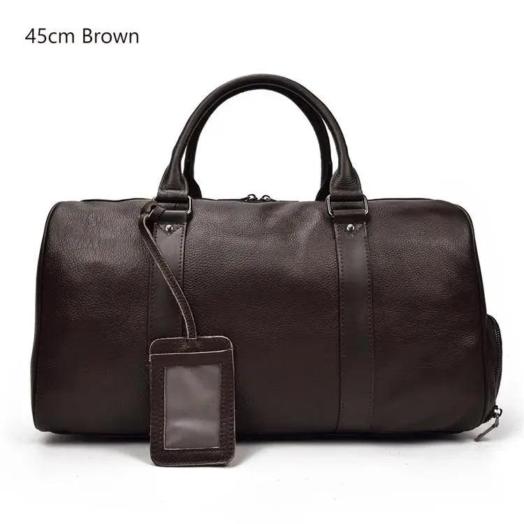 Premium cowskin travel bag showcasing durable craftsmanship and stylish design for sophisticated travelers.