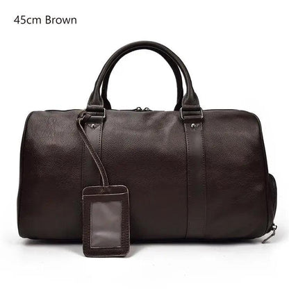 Premium cowskin travel bag showcasing durable craftsmanship and stylish design for sophisticated travelers.
