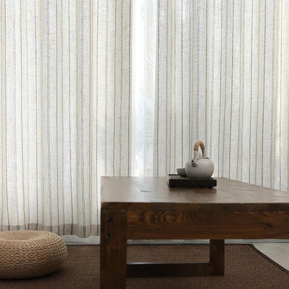 Linen Cotton Stripe Curtain for Living Room, Linen Bedroom Curtain Window Drapes